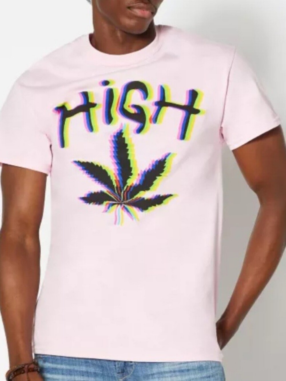 Spencer's pot leaf high pink trippy graphic tee shirt